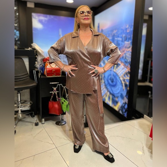 Brown Satin Two-Piece Set - Picture 2 of 3